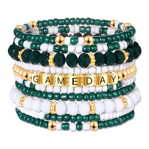 ZOLEAROPY Game Day Bracelets Stack Football Bracelets for Women Men Stackable Game day Bracelet Accessories Football Mom Outfit Jewelry Gifts - color: white green