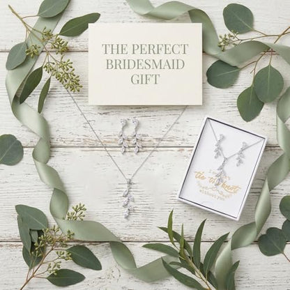 DHQH Bridesmaid Necklace Earrings Set Gifts I Couldn't Say I DO Without You Cubic Zirconia Leaf Pendant Necklace Bridesmaid Proposal Gift Set of 4 6 - color: white-leaf-6set