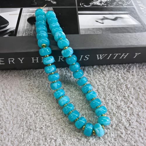 Colorful Chunky Resin Beaded Choker Necklaces for Women | Multicolor Beads, Sturdy Metal Chain, Adjustable, Detachable, Lightweight, Summer Beach Boho, Trendy Statement Jewelry Gift - color: Lake Blue