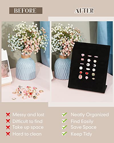 4 Pcs Velvet Ring Display 50 Slots L-Shaped Ring Display Stand Tray Holder for Selling Earring Jewelry - color: Black