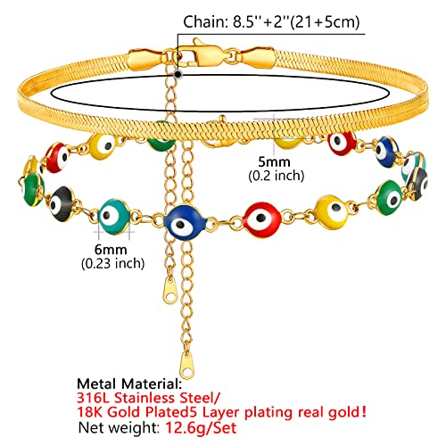 Supcare Evil Eye Anklets for Women,Cuban/Figaro/Mariner/Snake Chain Layered Ankle Bracelet Gifts (with Gift Packing) - color: 04-layered snake gold