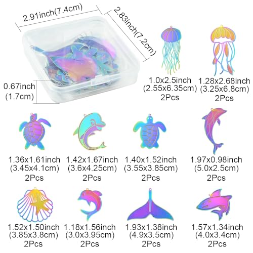 8-64Pcs Silver Goldern Color Heart Pendants Charms 10 Styles Heart Stainless Steel Metal Charms for Jewelry Making Crafting Necklaces Bracelets Earrings Keychains Birthday Gift - color: Rainbow Marine Organism-20 pcs