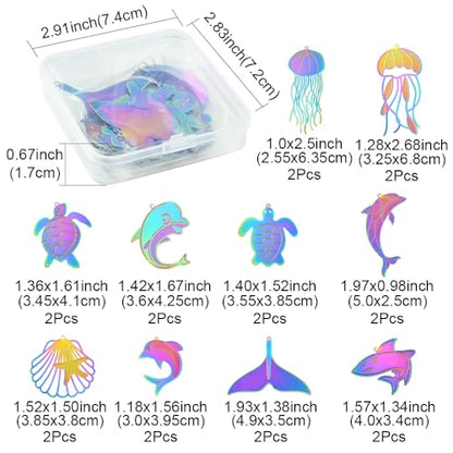 8-64Pcs Silver Goldern Color Heart Pendants Charms 10 Styles Heart Stainless Steel Metal Charms for Jewelry Making Crafting Necklaces Bracelets Earrings Keychains Birthday Gift - color: Rainbow Marine Organism-20 pcs