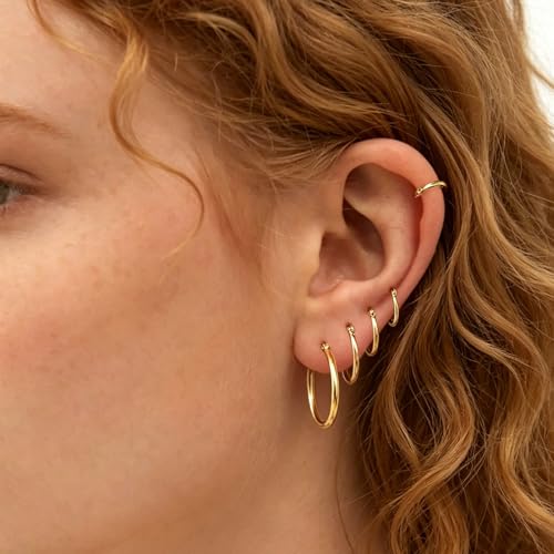 5 Pairs Silver Gold Small Hoop Earrings for Women Surgical Steel Huggie Set | 10 12 14 16 20 mm, Lightweight, Hypoallergenic, 14K Gold Plated 316L Stainless Steel Jewelry, Multiple Piercing - color: Silver+Gold/8 Pairs