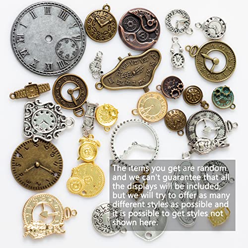 stino 100 G Mixed Style Metal Charms for Jewelry Making, Bulk Silver & Gold Plated, for Bracelet, Necklace, Earrings DIY Crafts - style: Clock