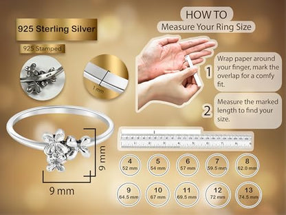AeraVida Sterling Silver Floral Cluster Ring – Dainty Petite Flower Stacking Band for Women (.925) with Oxidized Finish – Minimalist Silver Flower Ring for Daily Wear and Layering - size: 8