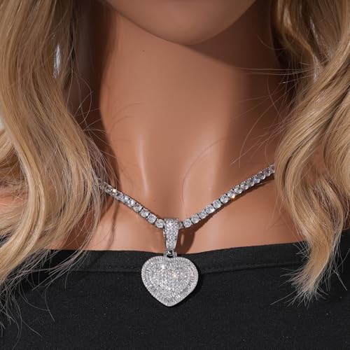 Lulu Mel Silver Heart Necklace 14K Gold Plated Heart Pendant Cubic Zirconia Necklace for Women Men, Iced Out Love Necklace Jewelry Gift Valentine's Day/Mother's Day/Christmas/Anniversary/Birthday Gift - color: Silver, style: Square Diamond Heart
