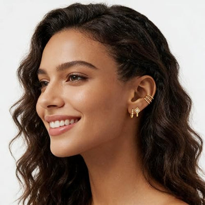 Bemoly Ear Cuff Earrings for Women 14K Gold Plated Cubic Zirconia Dangle Huggie Ear Cuffs Non Piercing | Clip On Cartilage - style: A-Stripe-Pair