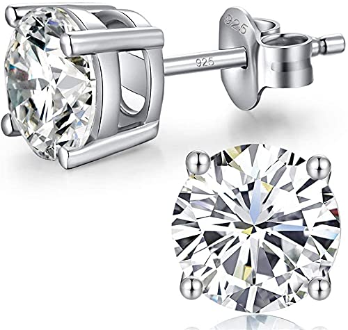 Sparkling 925 Sterling Silver Round Cut 5A+ Cubic Zirconia CZ Stud Earrings Hypoallergenic Earrings for Women/Men 4MM-8MM - color: A: Silver, size: 4mm