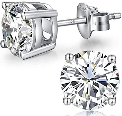 Sparkling 925 Sterling Silver Round Cut 5A+ Cubic Zirconia CZ Stud Earrings Hypoallergenic Earrings for Women/Men 4MM-8MM - color: A: Silver, size: 4mm