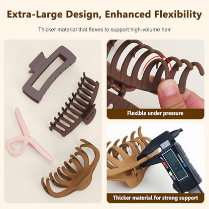 Matte 5 Inch Large Hair Clips for Thick Hair, 4 Pack | Extra large hair claw clips in blush pink, sand beige, brown and gray, designed for secure hold and everyday styling - color: Matte: Blush Pink, Sand Beige, Brown & Grey