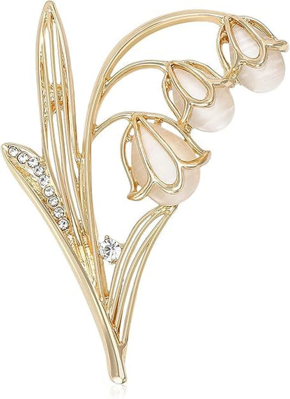 coadipress Tulip Floral Brooch Pin for Women Dainty Gold Plated Rhinestone Pearl Tulip Flower Green Leaf Broochs Pins Trendy Wedding Party Jewelry Accessories - style: GOLD CZ