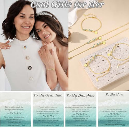 Gold Bracelets for Women Non Tarnish Graduation Gifts for Daughter 2026 Initial Bracelets for Women Mom Gifts Inspirational Wave Bracelet Grandma Letter A-Z Birthday Jewelry Christmas Stocking Stuffers - style: 13-M