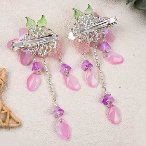 A Pair Wedding Hair Clips, Handmade Floral Design Crystal Hair Clips Pearl Barrettes, Rhinestones Flower Clips Pearl Headpieces Hair Pins Hair Accessories for Women Girls (Purple&Green) - color: Purple&Green