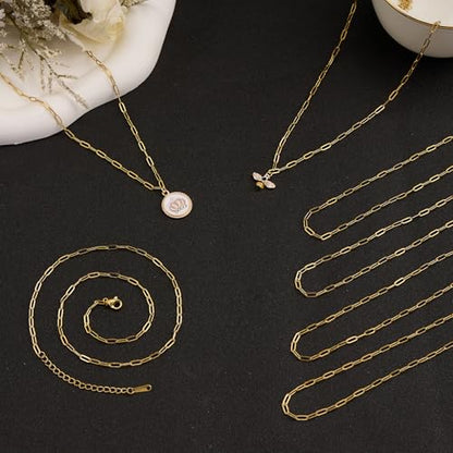 YOUBEIYEE 10pcs Dainty Gold Plated Paperclip Chain Necklace for Women | Stainless Steel Jewelry Chain Necklace Bulk - color: Gold, size: 16inch (2.5x6.5mm)