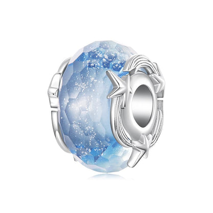 Celestial Bead Charms for Bracelets, Star Moon Dreamcatcher Dangle Charms, Silver Tone Copper, Glass Resin CZ Accents, Charm Beads for Women Jewelry Making, Gift Box Included - color: Blue Meteor Glass Bead Charm