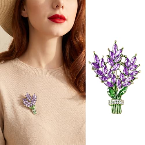 1 Piece Purple Floral Brooch Lavender Flower Brooch for Women Flowers Lapel Pins Crystal Flower Branch Corsage Elegant Dress Accessories for Party Dance Wedding