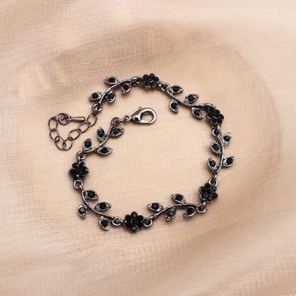 Austrian Crystal Rhinestone Choker Necklace Dangle Earring Link Bracelet Jewelry Set for Brides Bridesmaid Prom Costume Accessories for Women - color: Black-Gunmetal