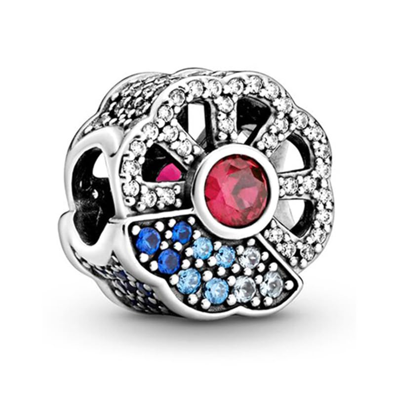 9 Pack Silver Spacer Beads Charms fit Bracelet, Heart Beads DIY Jewelry Gifts Women - color: D