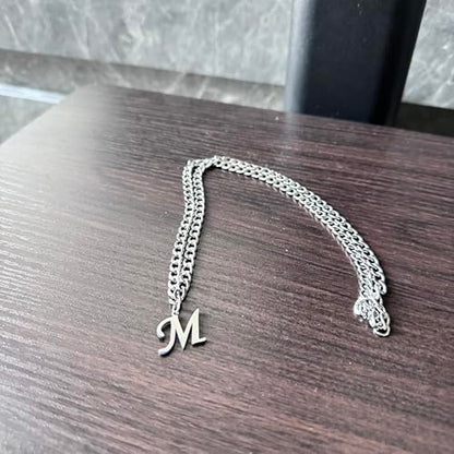 Stainless Steel Initial A-Z Necklace for Men Women,Cuban Chain,Titanium Steel Initial Letter Pendant Charm Necklaces Accessories Jewelry for Woman Man,21 Inch Chain - color: M