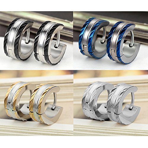 Aroncent Stainless Steel Hoop Earrings: 3-8 Pairs Men Small Hoop Huggie Hinged Earrings Set for Men Women 4mm Valentine Day Gifts - color: A-Updated Version 8PCS