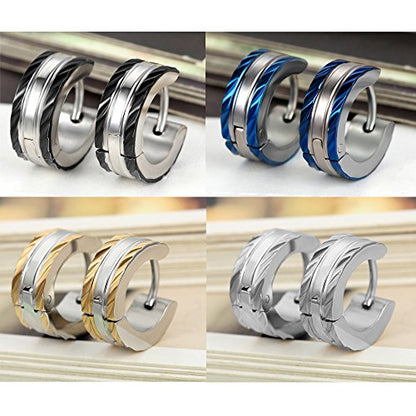 Aroncent Stainless Steel Hoop Earrings: 3-8 Pairs Men Small Hoop Huggie Hinged Earrings Set for Men Women 4mm Valentine Day Gifts - color: A-Updated Version 8PCS