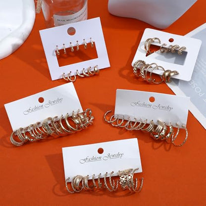 NEWITIN 69 Pieces Gold Jewelry Set for Women Fashion Costume Jewelry Gold Plated Necklace Bracelet Earrings Set for Women - color: Gold Hoops Set