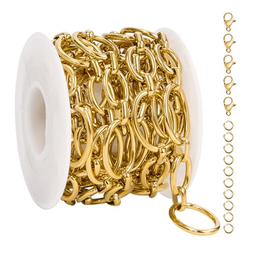 UMAOKANG 2 Meters Stainless Steel Oval Chain on Spool Gold Plated Chains for Jewelry Making Men and Women Chain Necklace DIY - color: Oval Gold