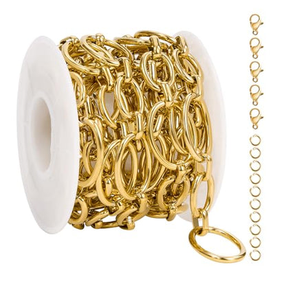 UMAOKANG 2 Meters Stainless Steel Oval Chain on Spool Gold Plated Chains for Jewelry Making Men and Women Chain Necklace DIY - color: Oval Gold