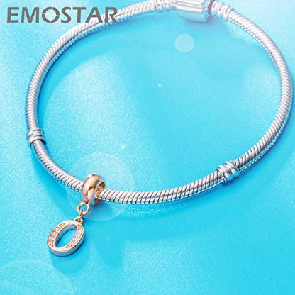 EMOSTAR Letter Charms Initial A-Z Alphabet Beads, Rose Gold 925 Sterling Silver Dangle CZ Birthstone Pendant, Gifts for European Charm Bracelet/Mothers Day/Birthday - color: Letter O