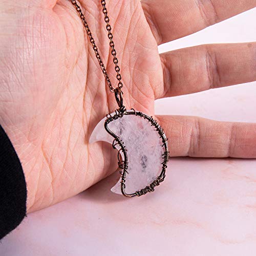 Bivei Life Tree Crescent Moon Necklaces for Women | Copper Wire Wrap Gemstones Pendant Crystals and Natural Stones Necklace Witch Jewellery Christmas Valentine's Day for Friends - color: Clear - Clear Quartz, style: Pack of 1