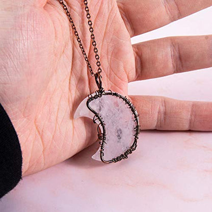 Bivei Life Tree Crescent Moon Necklaces for Women | Copper Wire Wrap Gemstones Pendant Crystals and Natural Stones Necklace Witch Jewellery Christmas Valentine's Day for Friends - color: Clear - Clear Quartz, style: Pack of 1