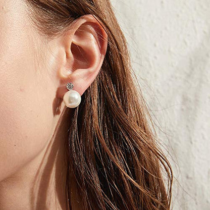 Han han Pearl Stud Earrings for Women 925 Sterling Silver, Pearl Jewelry Gift for Women 8MM-13MM - style: A- Large Pearl Studs 10mm