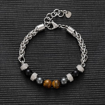 Mens Bead Bracelet Set - Adjustable Elastic Rope With 6&8MM Natural Stone Multi-Colored Beads - Tiger Eye Bracelets for Men - Gift - style: 1 Stainless steel bracelet