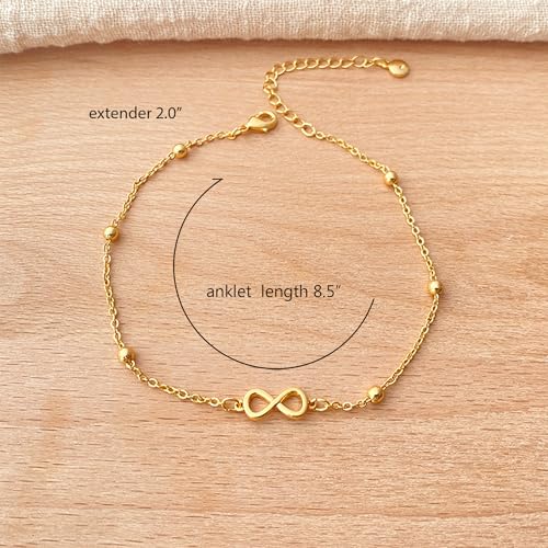Sonateomber Gold Waterproof Ankle Bracelets for Women, Dainty Cute Adjustable Foot Non tarnish Anklets Summer Beach Jewelry Gifts - color: Inifinity