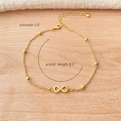Sonateomber Gold Waterproof Ankle Bracelets for Women, Dainty Cute Adjustable Foot Non tarnish Anklets Summer Beach Jewelry Gifts - color: Inifinity