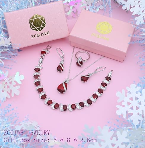 Wedding Jewelry Set for Women Gem Necklace Earrings Bracelet Luxury Jewelry Set Birthday Valentine's Day Mother's Day Christmas Prom Jewelry Gift - color: SYSD-Ruby