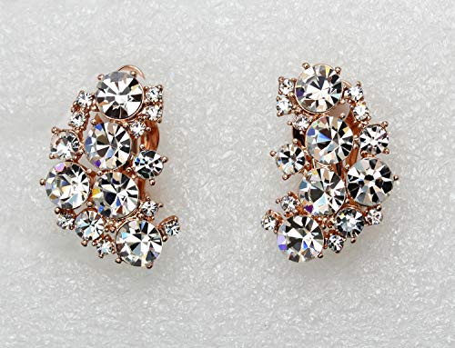 Faship Gorgeous Clip Ons Floral Earrings - color: Clear/RoseGold