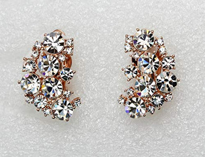 Faship Gorgeous Clip Ons Floral Earrings - color: Clear/RoseGold