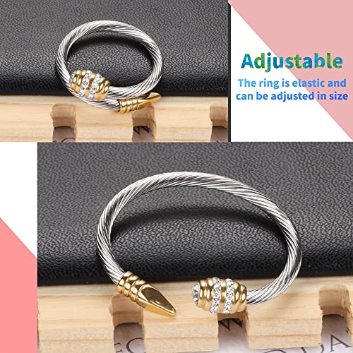 Dorriss Ring for Women Adjustable Cable Nail Rings Open Stackable Jewelry - color: B-Gold & Silver