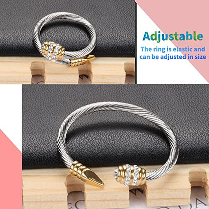 Dorriss Ring for Women Adjustable Cable Nail Rings Open Stackable Jewelry - color: B-Gold & Silver