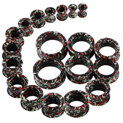 20Pcs Silicone Ear Gauges 2G-25mm Flexible Ear Tunnels Gauges Soft Expander Stretching Ear Plugs Tunnels Black Earring Piercings Jewelry for Men Women - color: Thick Black Spray with Red and Green Dots Silicone