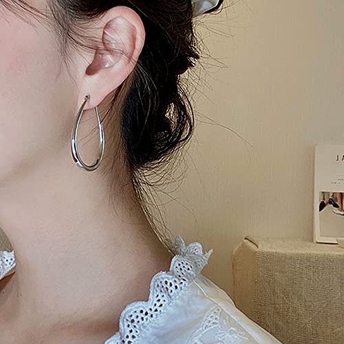 Hoop Earrings for Women, 14K Gold Sterling Silver Chunky Twisted Hoops Earring Hypoallergenic Ear Jewelry - color: Silver-45mm