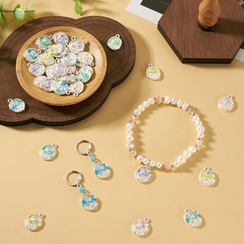 50Pcs Alloy Enamel Rose Flower Charms Platinum Plated Rose Charms for Jewelry Making, 16.5x12mm Drop Oil Floral Pendant for DIY Necklace Earring Bracelet Craft Supplies - color: Platinum, Oval Flower