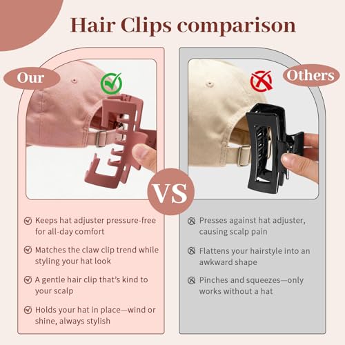 4 Pack Hat Claw Clips for Women, 4.1 Inch Large Hair Clips for Thick Hair | 2-in-1 Cute Hair Claw Clips Strong Hold Jaw Clips for Daily Styling, Baseball Cap & Trucker Hat, Wine Red (Patent Pending) - color: Wine Red