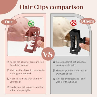4 Pack Hat Claw Clips for Women, 4.1 Inch Large Hair Clips for Thick Hair | 2-in-1 Cute Hair Claw Clips Strong Hold Jaw Clips for Daily Styling, Baseball Cap & Trucker Hat, Wine Red (Patent Pending) - color: Wine Red