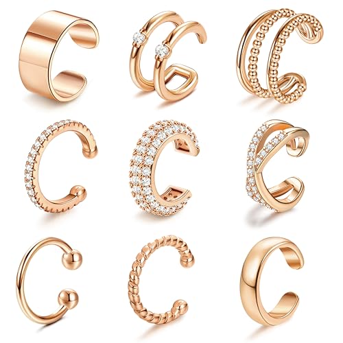 YADOCA 14K Gold Plated Ear Cuffs Non Piercing Earrings for Women Clip On | Trendy Lightweight 14K Gold Plated Ear Clip Fake Earrings Non Pierced Cartilage Ear Cuff Earrings for Women - color: Rose Gold