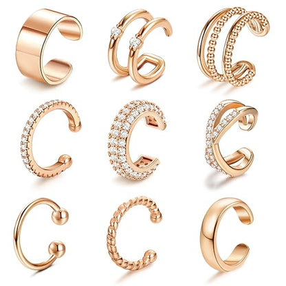 YADOCA 14K Gold Plated Ear Cuffs Non Piercing Earrings for Women Clip On | Trendy Lightweight 14K Gold Plated Ear Clip Fake Earrings Non Pierced Cartilage Ear Cuff Earrings for Women - color: Rose Gold