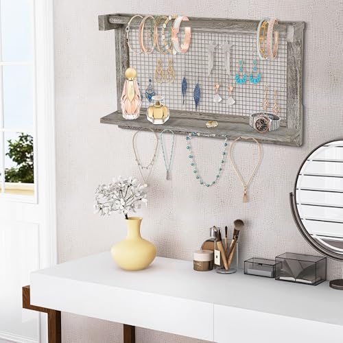 Jerry & Maggie Wall Mounted Jewelry Organizer, Wooden Necklace Holder Hanger with Hooks, Wall Jewelry Organizer Wall Mount for Necklace Display (3 Pack) - color: 3 Pack