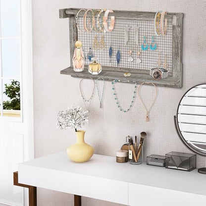 Jerry & Maggie Wall Mounted Jewelry Organizer, Wooden Necklace Holder Hanger with Hooks, Wall Jewelry Organizer Wall Mount for Necklace Display (6 Pack) - color: 6 Pack